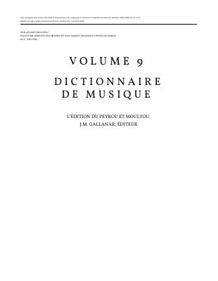 Couverture de Rousseau - Oeuvres 09 - Dictionnaire de musique (rousseauonline)